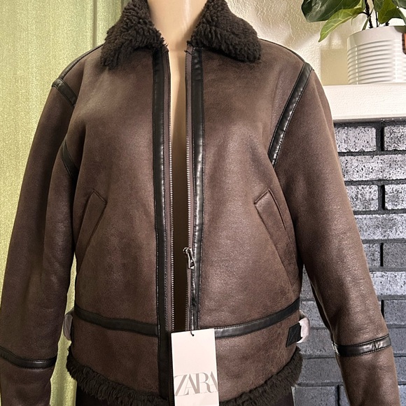 Zara Other - Zara Dark Brown Shearling Jacket with Black Trim